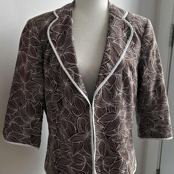 Nygård Collection Chocolate Pure Linen Floral Embroidered Jacket – US 12 - Picture 3 of 11